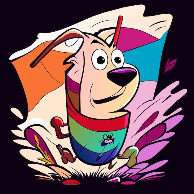 Веселая милая собака, нарисованная вручную, плоская стильная мультфильмная наклейка, икона, концепция, изолированная иллюстрация