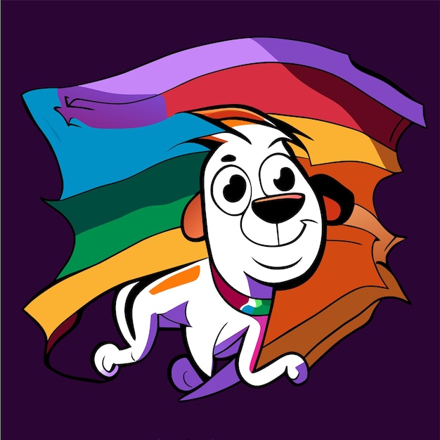 Вектор Веселая милая собака, нарисованная вручную, плоская стильная мультфильмная наклейка, икона, концепция, изолированная иллюстрация