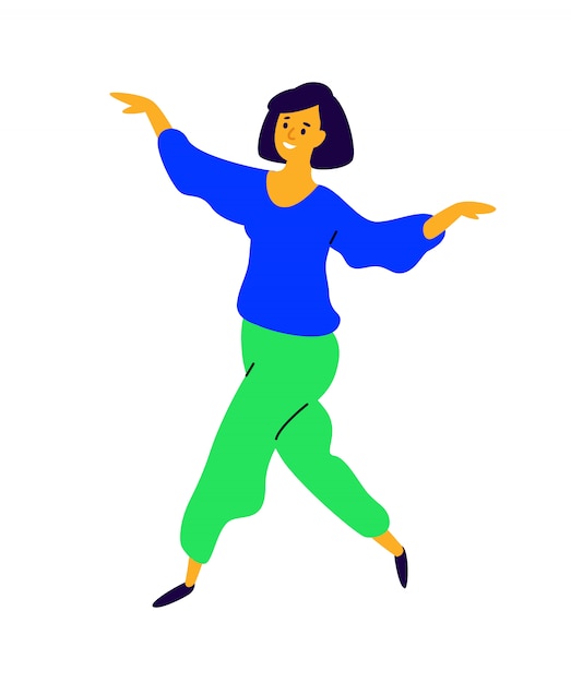 Vector cheerful dancing girl rejoices life.