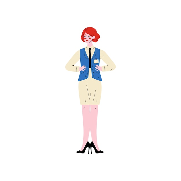 Cheerful female hotel manager hotel staff character in uniform vector illustration