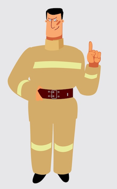 Cheerful fireman explains