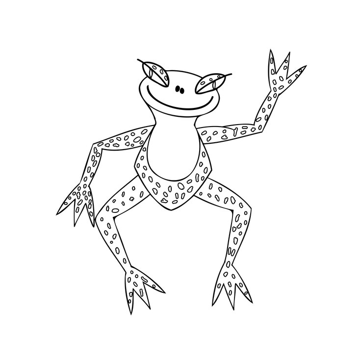 Vector a cheerful frog waves his paw