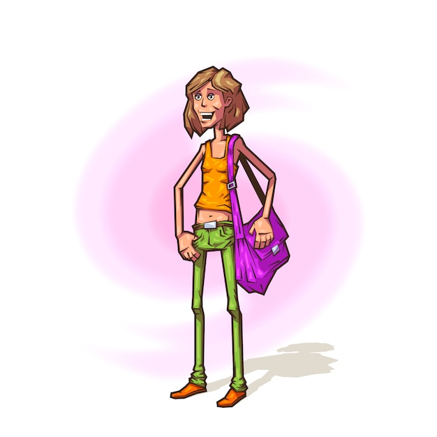 Vector cheerful girl in cartoon style