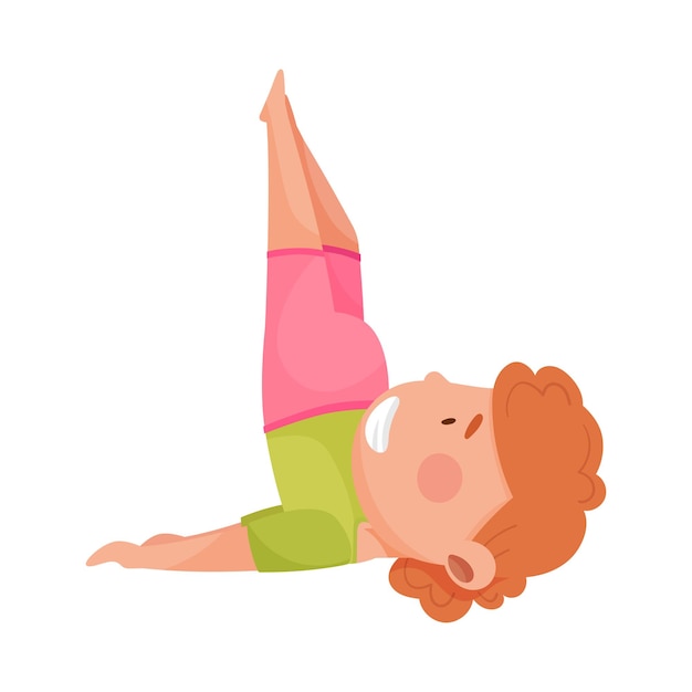 Cheerful Girl Character Standing in Yoga Pose or Stance Breathing Deeply Vector Illustration