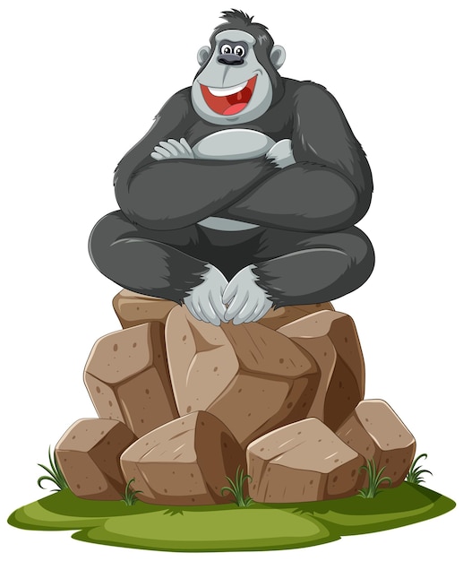 Vector cheerful gorilla on a rock pile