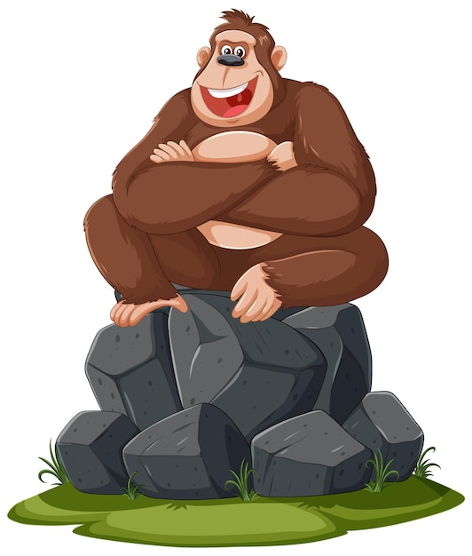 Cheerful Gorilla Sitting on Rocks