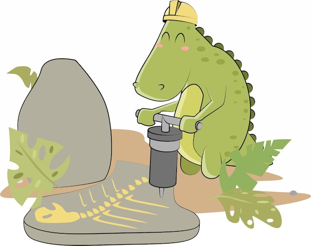 Веселый зеленый динозавр занялся раскопками предков