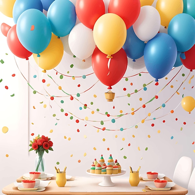 Cheerful Holiday Gathering with Colorful Balloon Vector Designee