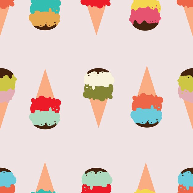 Vector cheerful ice cream cone blueberry chocolate vanilla coffee and green tea flavor vector art