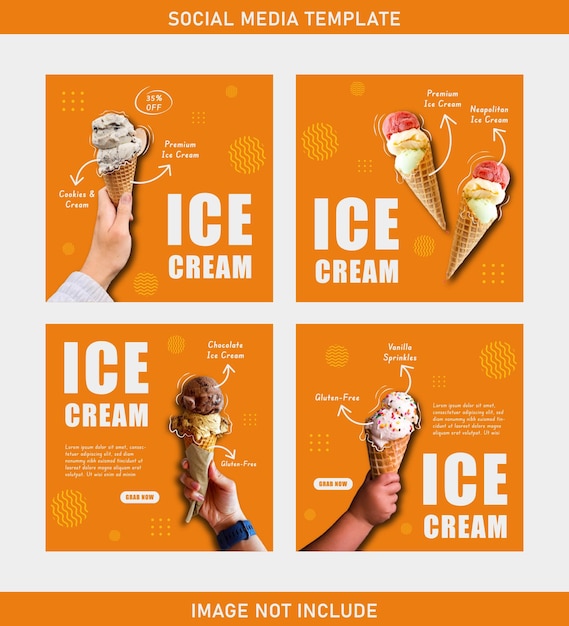 Vector cheerful ice cream template set