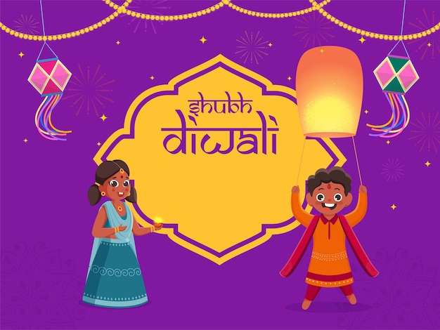 Bambini allegri che godono o celebrano il festival di shubh (felice) diwali