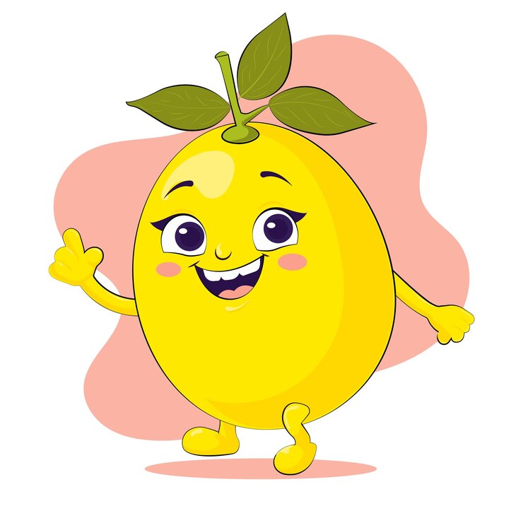 वेक्टर cheerful laughing lemon cartoon character pointing his finger at something
