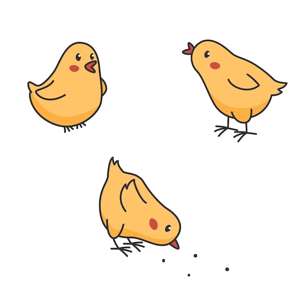 Веселые маленькие милые цыплята и петухи