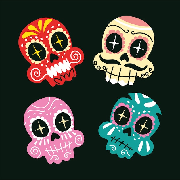 Cheerful mexican skulls, mexican celebration poster design