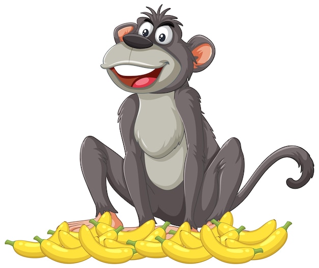 Cheerful Monkey with a Banana Hoard