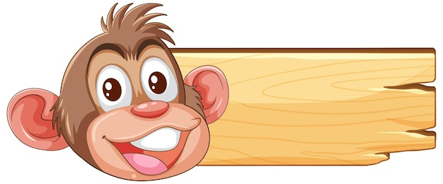 Cheerful Monkey with Wooden Sign