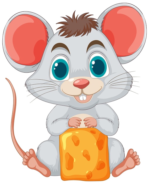 Vector cheerful mouse with cheese illustration