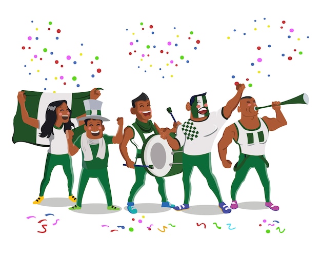 Cheerful nigeria football national team supporters