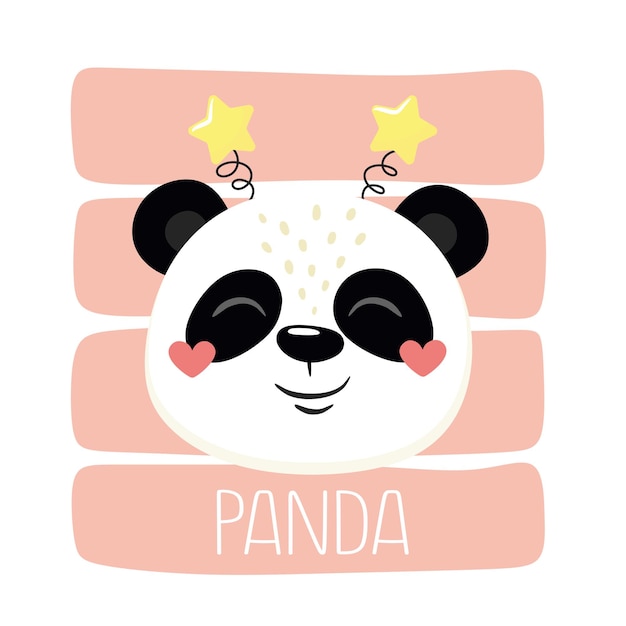 Vector cheerful panda with stars on his head