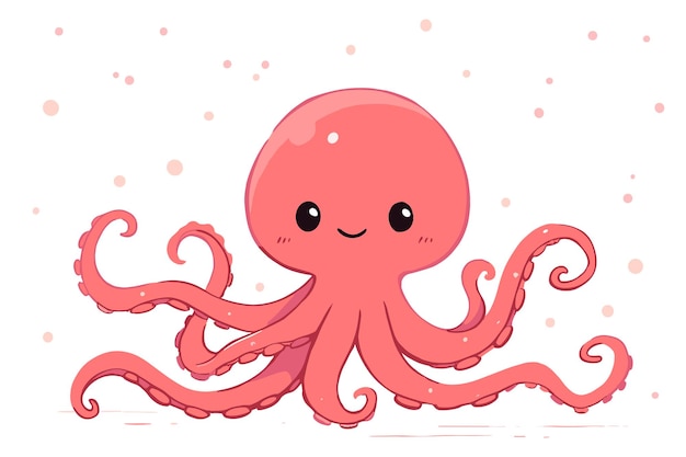 Cheerful pink octopus with a big smile and playful tentacles in a bubbly underwater scene Flat vector illustration