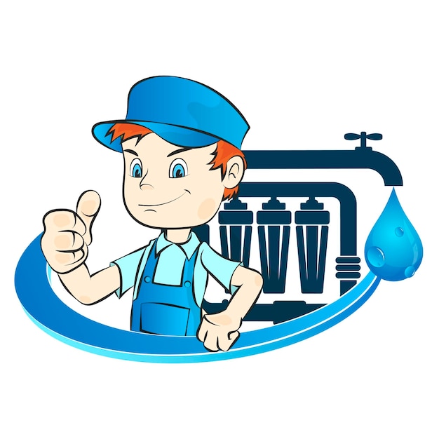 Cheerful plumber and filtration system with water faucet