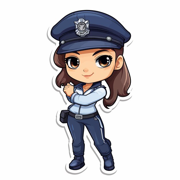 Vector cheerful policewoman character