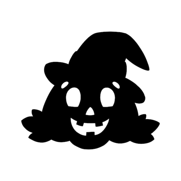 Cheerful pumpkin with a hat Black silhouette Design element Halloween theme