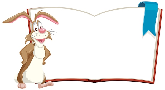 Vettore coniglio allegro con il libro di storie aperto