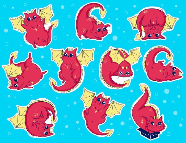 Cheerful Red Dragoncat stickerpack