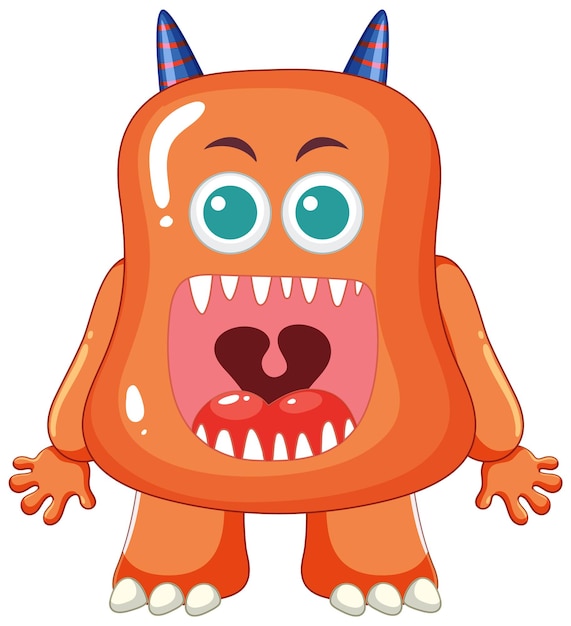 Vector cheerful red monster with horn cartoon character