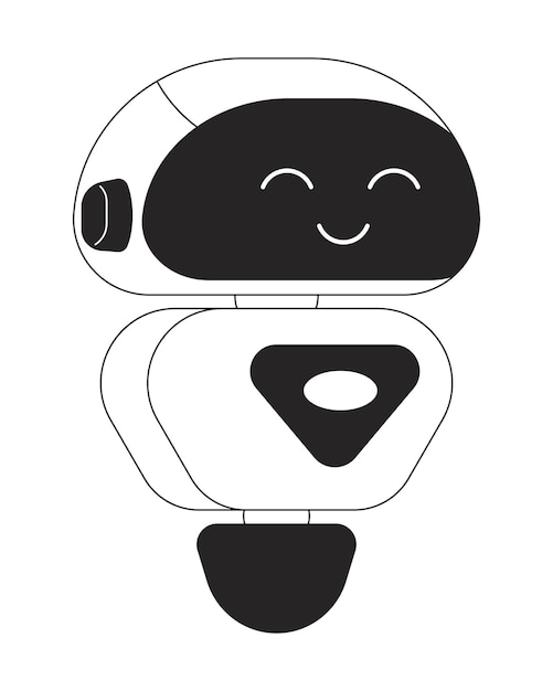Cheerful robot flat monochrome isolated vector object Artificial intelligence Editable black and white line art drawing Simple outline spot illustration for web graphic design