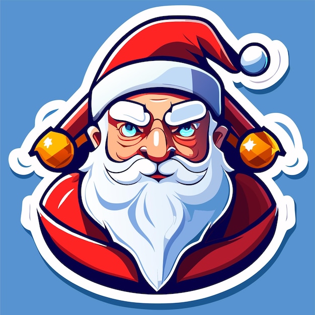 Vector cheerful santa claus christmas cartoon with a happy smile hand drawn flat stylish cartoon sticker
