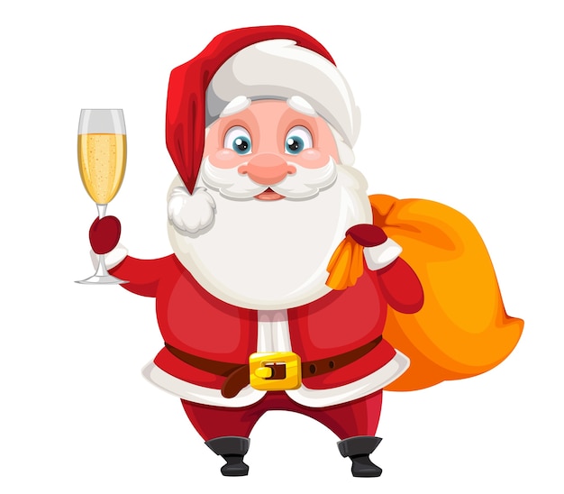 Allegro babbo natale con in mano un bicchiere di champagne