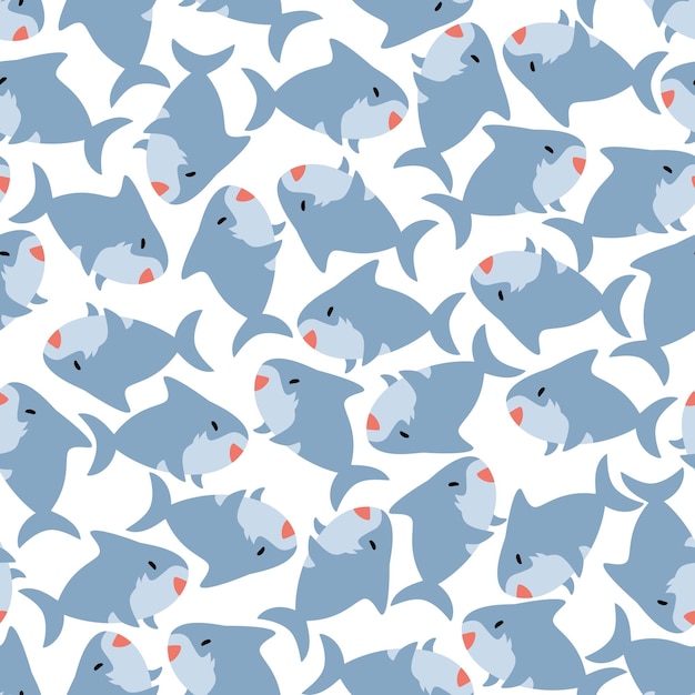 Cheerful seamless pattern with a cute shark on a white background. Education for children