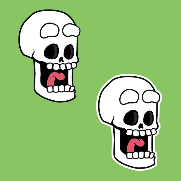 cheerful skull with a white outline like a sticker and simple.