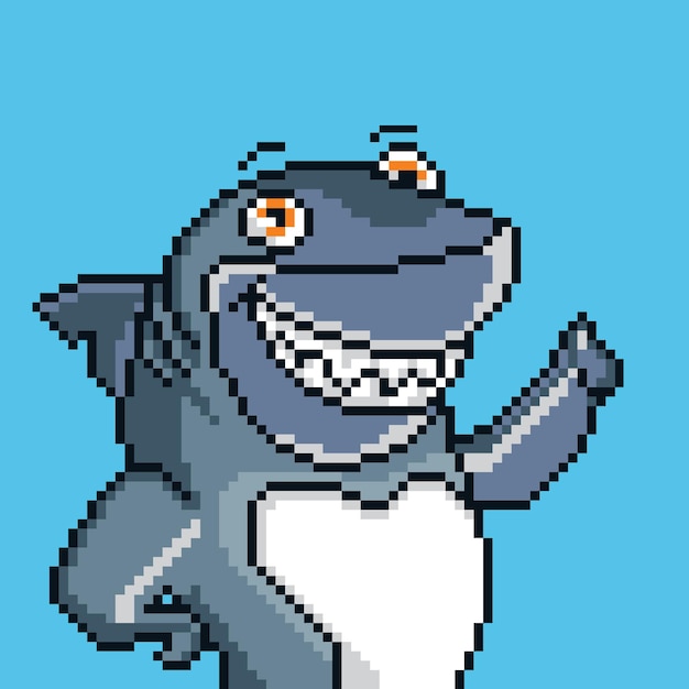 Premium Vector  Cheerful smiling shark character with pixel art