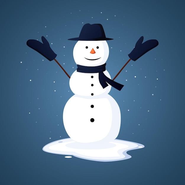 帽子とスカーフを身に着けている陽気な雪だるまのキャラクター