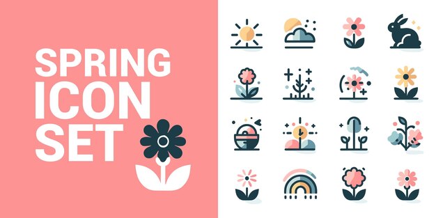 Vector cheerful spring icon set for seasonal celebrations