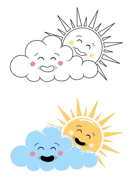 Веселое солнце выглядывает из-за облака два варианта