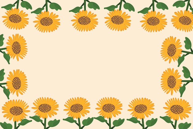 Cheerful sunflowers with green leaves form a decorative frame bringing summers joy to your projects