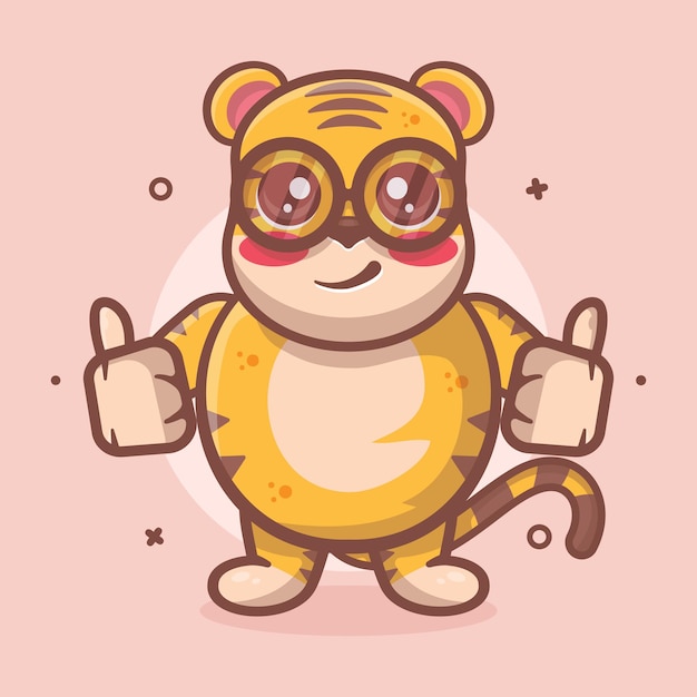 Vector cheerful tiger animal character mascot with thumb up hand gesture isolated cartoon