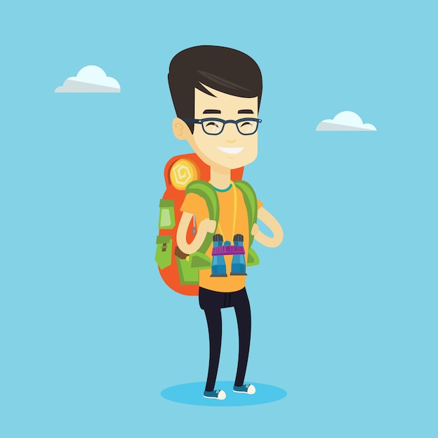 Cheerful traveler with backpack.