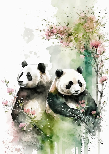 Cheerful Watercolor Panda Cartoon Design