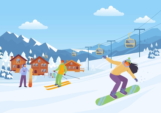 Cheerful winter sport illustration