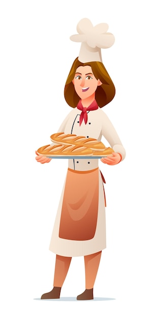 Cheerful woman baker character illustration