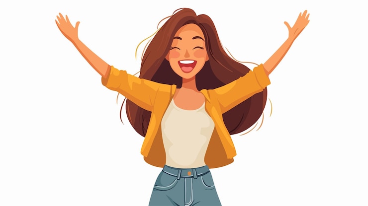 Vector cheerful woman cartoon icon vector illustration