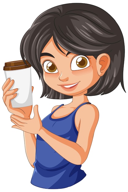 Vector cheerful woman enjoying her coffee break