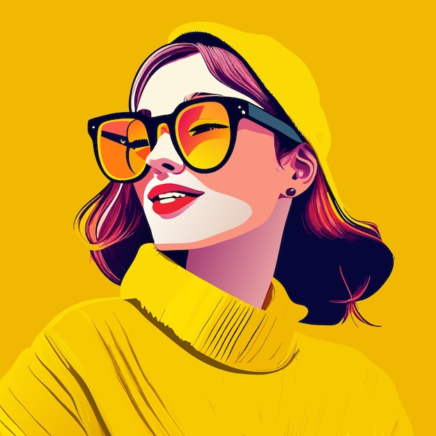 ベクトル 黄色いセーターの流行に敏感な服を着た陽気な女性