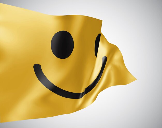 Vector cheerful yellow smile vector 3d flag isolated on white background