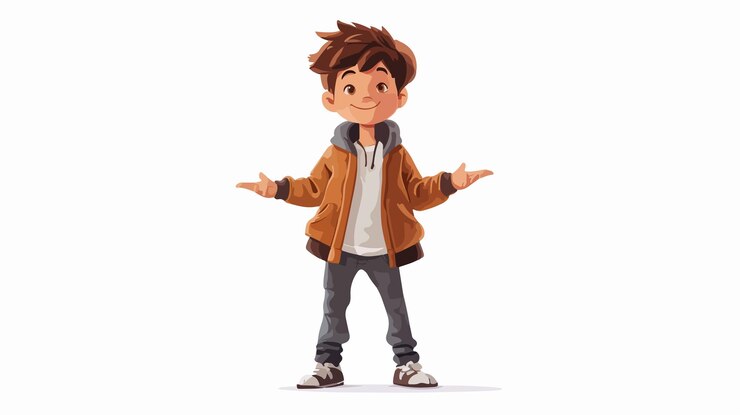 Vector cheerful young boy in urban style attire captured in wide angle central shot